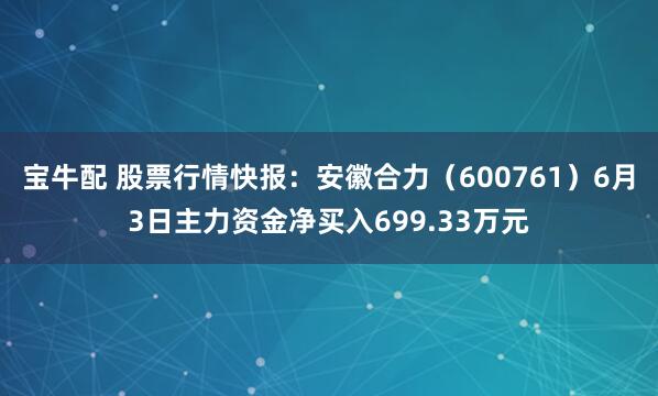 宝牛配 股票行情快报:安徽合力(600761)6月3日主力资金净买入699.33万元